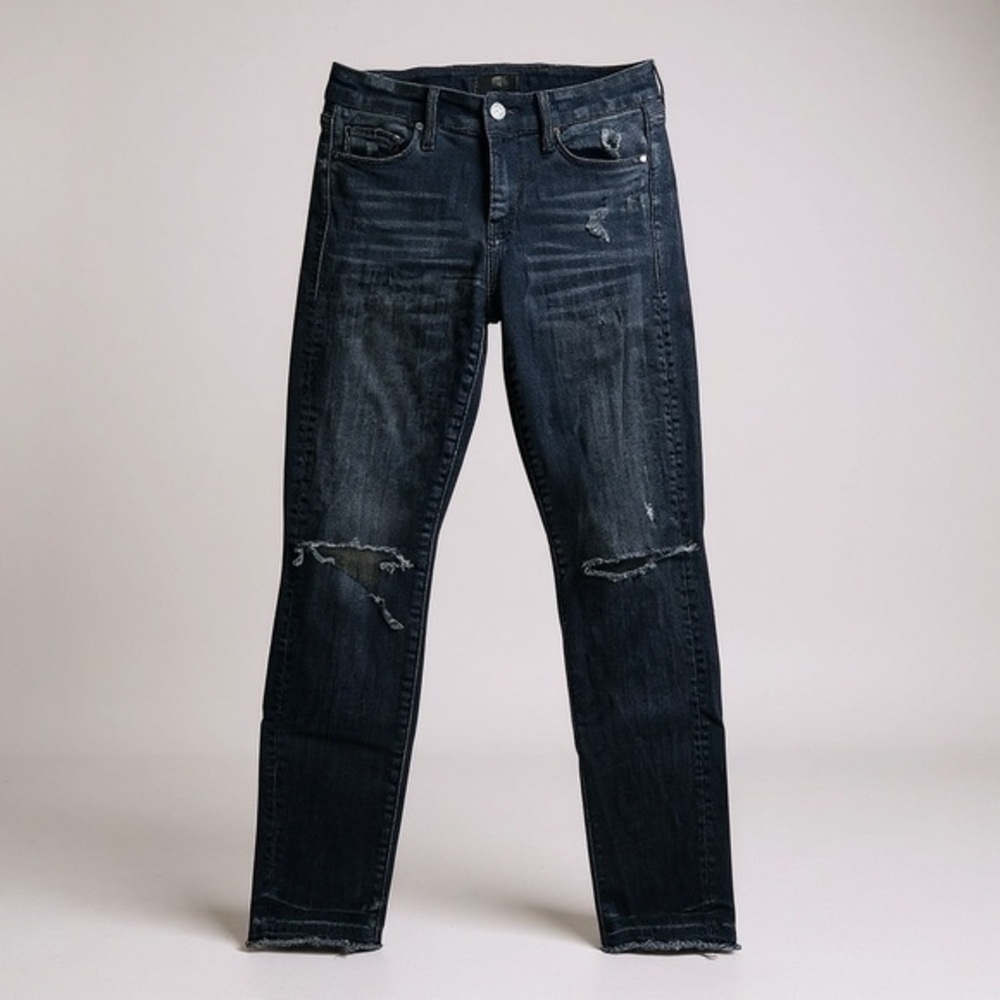 Mother Looker Undone Hem Distressed Faded Black Skinny Jeans
